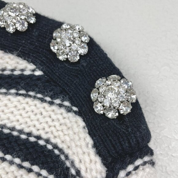 J.Crew Women's Medium Cable-Knit Mockneck Pullover Sweater Stripe Jewel Buttons - Picture 6 of 16